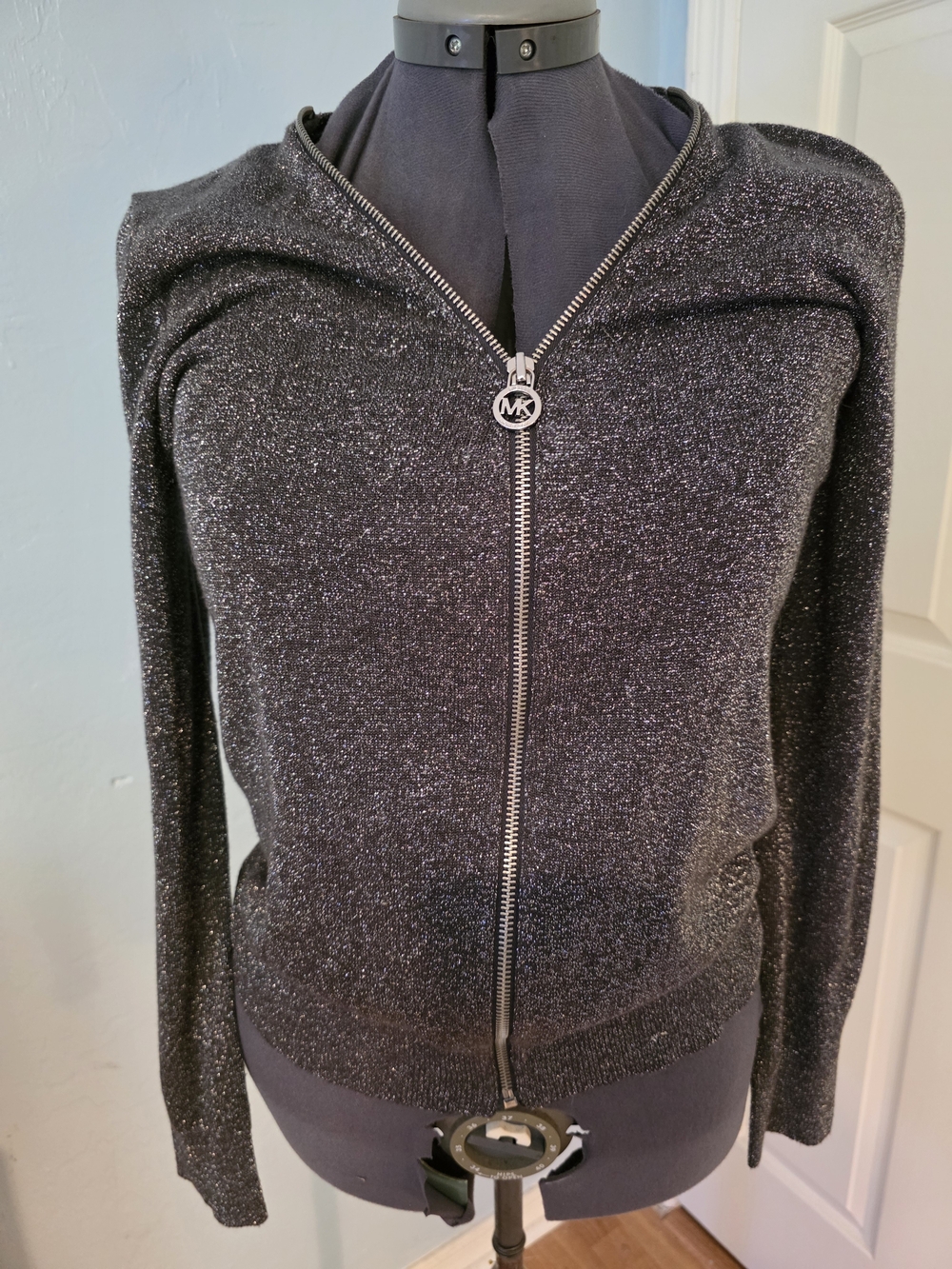 MICHAEL Michael Kors Black Metallic Zip-Front Hoodie